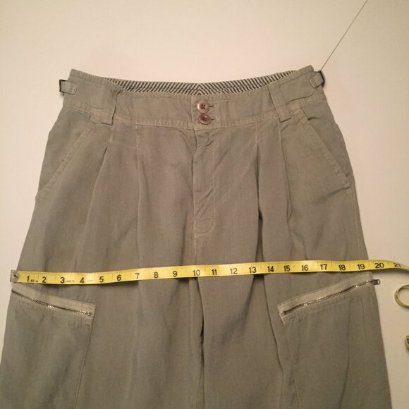 Linen High Waist Pleated Relax fit Tapered Ankle Pant sz 6-8 - Sage - Picture 11 of 13